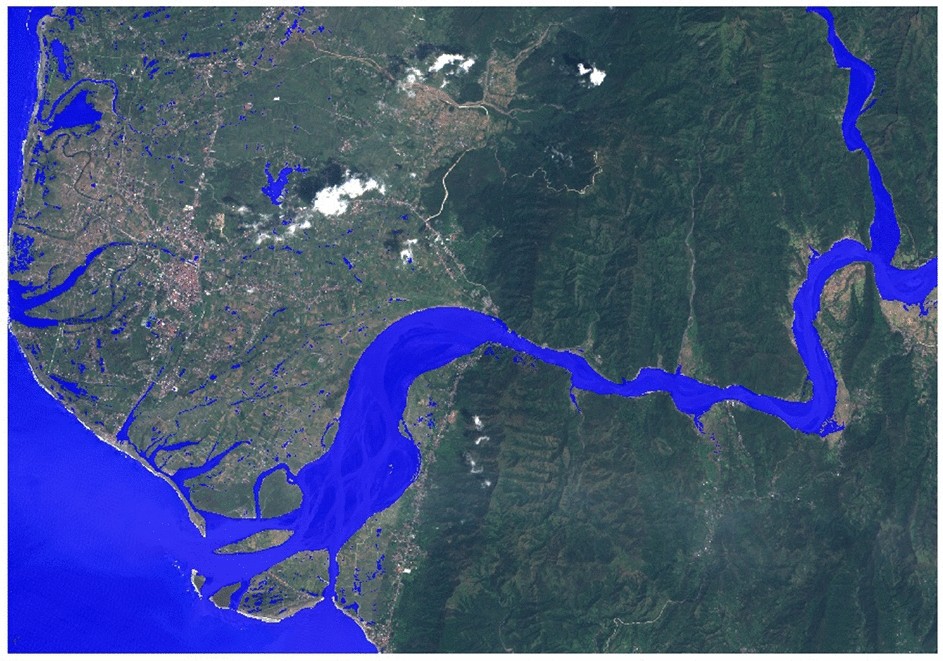 Towards global flood mapping onboard low cost satellites with machine learning